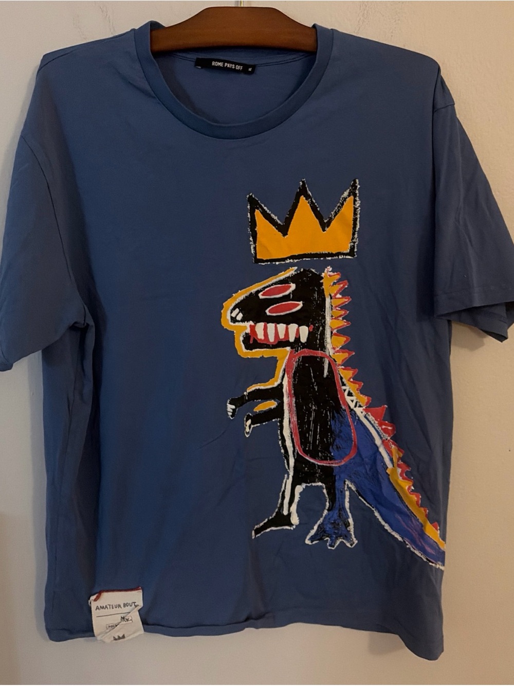 Basquiat Rome Pays Off Shirt Size XL Blue Tee Shirt T-Shirt Made Portugal